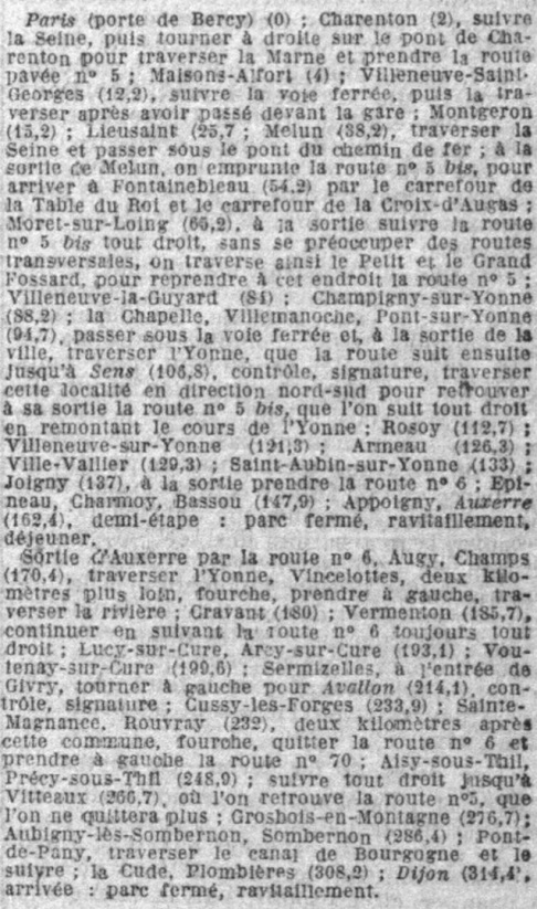 Itinéraire première étape 1923